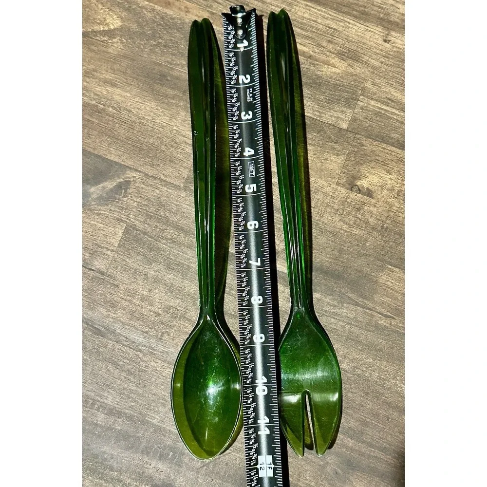 Green Acrylic Salad Serving Set 2 Piece‎ Modern Kitchen Utensils Mid Century Mod
